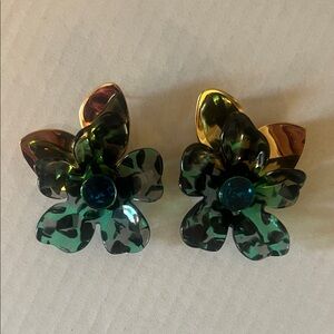 Kate Spade Green and Gold Floral Earrings
